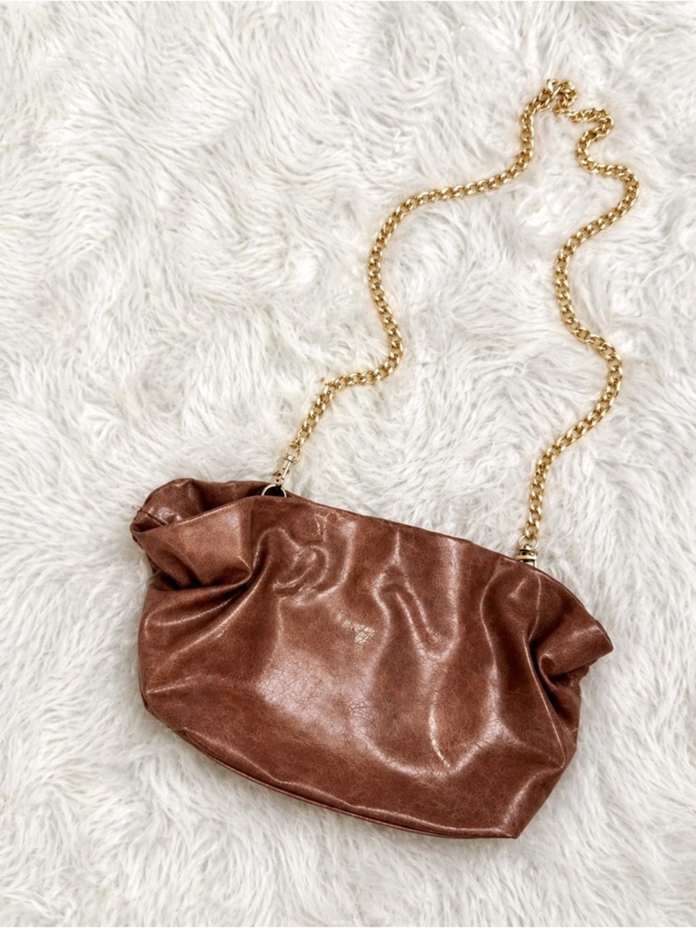 Anthropologie Mauve Blush Tan Brown Shoulder Bag with Gold Chain Strap - Picture 1 of 8